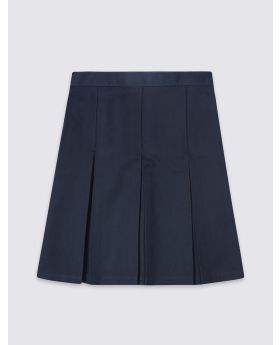 Navy Stitched Down  Boxed Pleat  Skirt